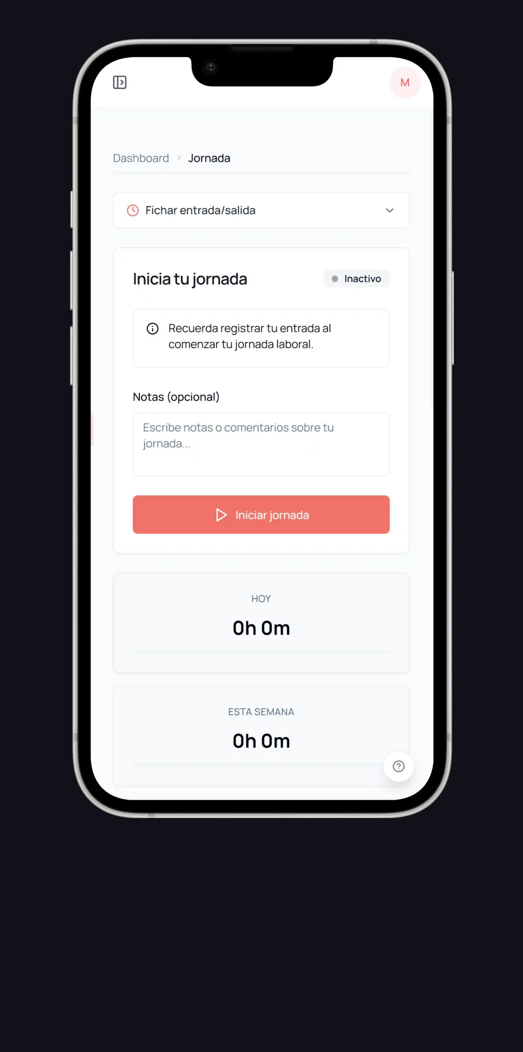 Empleado fichando entrada en el sistema de control horario de SmartBar